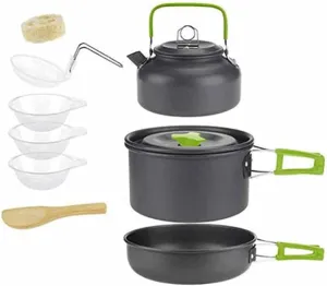 Outdoor Camping Cooking Set Pan Pot Bowl Kettle Foldable Cookware Kit Aluminum Travel Picnic Hiking Tableware Tools (Color : B) (B)