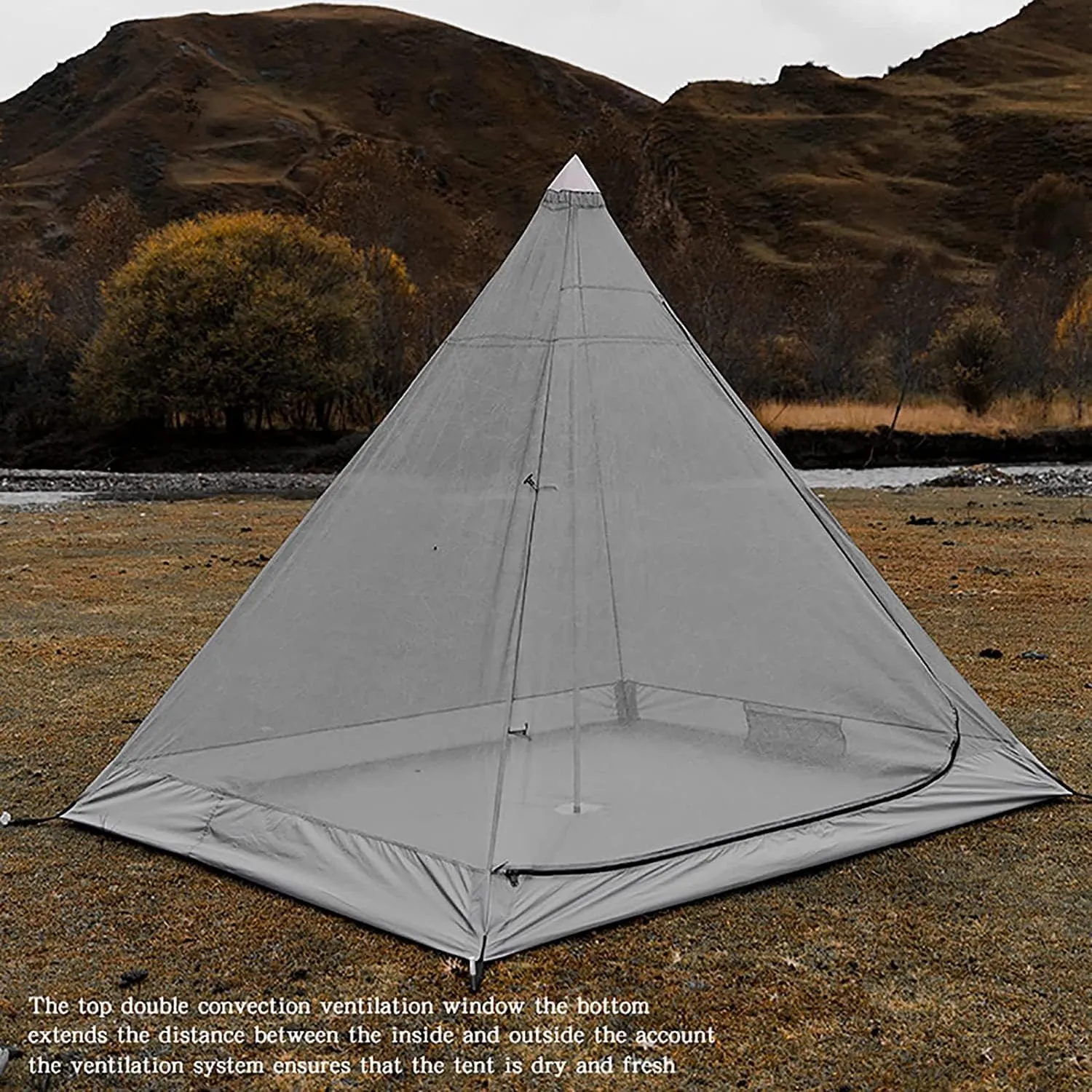 Outdoor Camping Tent, Cotton Canvas Pyramid Bell Tent, Double Layer Family Tent, Perfect for Backpacking, Camping, Hiking, Bushcraft, Travel, Winter Camping