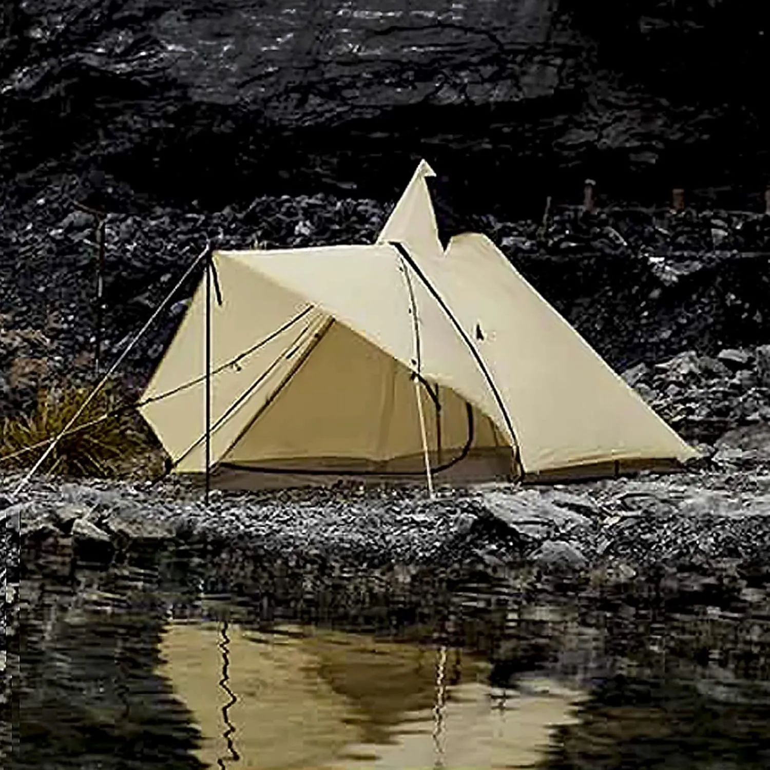 Outdoor Camping Tent, Cotton Canvas Pyramid Bell Tent, Double Layer Family Tent, Perfect for Backpacking, Camping, Hiking, Bushcraft, Travel, Winter Camping