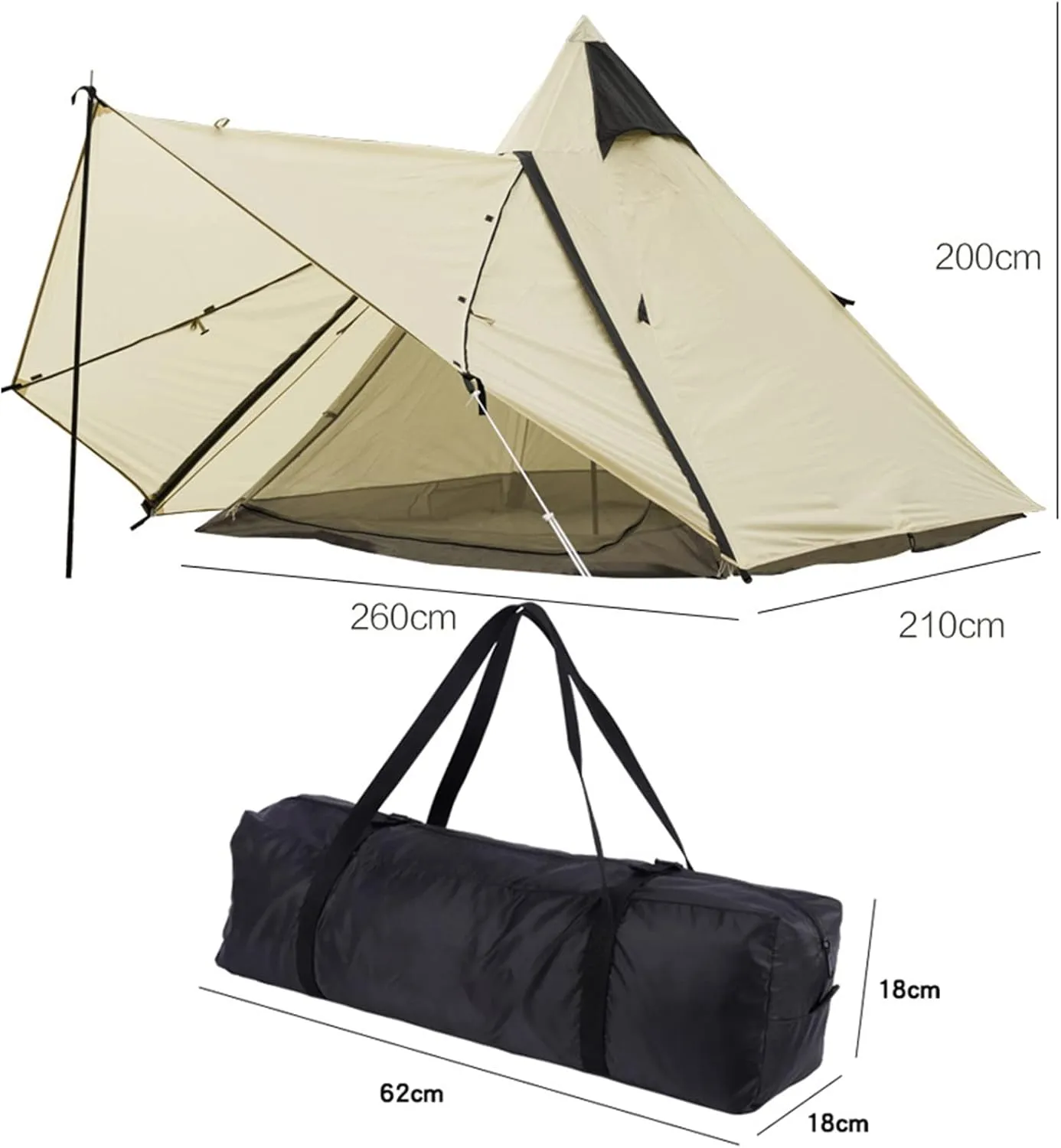 Outdoor Camping Tent, Cotton Canvas Pyramid Bell Tent, Double Layer Family Tent, Perfect for Backpacking, Camping, Hiking, Bushcraft, Travel, Winter Camping