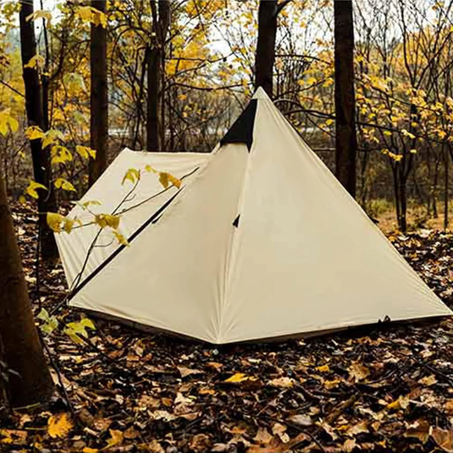 Outdoor Camping Tent, Cotton Canvas Pyramid Bell Tent, Double Layer Family Tent, Perfect for Backpacking, Camping, Hiking, Bushcraft, Travel, Winter Camping