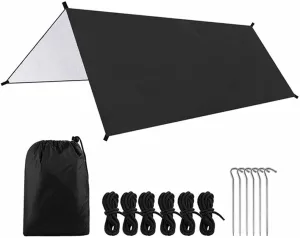 Outdoor Camping Waterproof Tarp Hammock Sunshade Tent Rain Shelter Multifunctional Lightweight Hiking Picnic Tarpaulin Canopy(Color:Black)