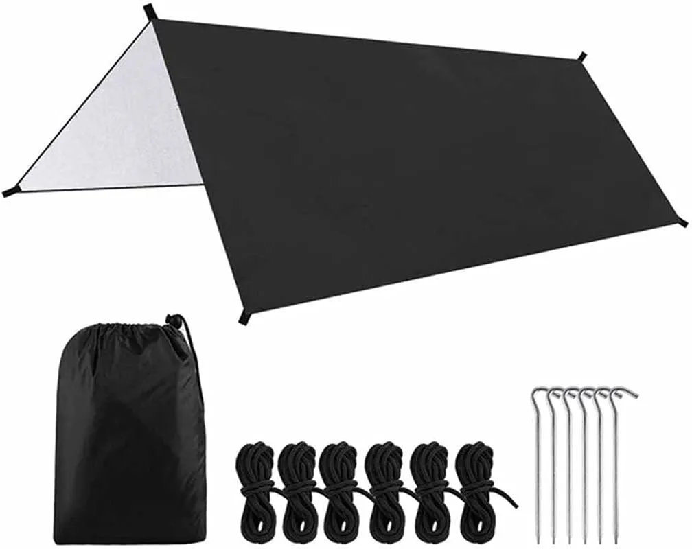 Outdoor Camping Waterproof Tarp Hammock Sunshade Tent Rain Shelter Multifunctional Lightweight Hiking Picnic Tarpaulin Canopy(Color:Black)