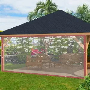 Outdoor Clear Tarp Curtain, Clear Vinyl Tarp for Patio PVC Outdoor Clear Tarp Waterproof Curtain Rain Shade Covers for Porch Patio Deck, 0.5mm Thickness (Coffee, 8 x 20Ft)