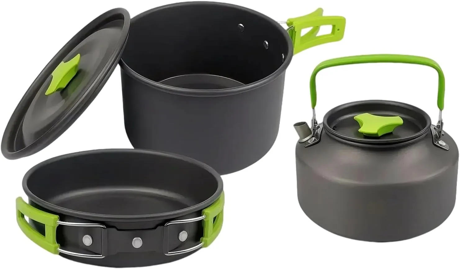 Outdoor Cooking Utensils Teapot Set Pot Set, 2-3 People Camping Pot Set Portable Camping Tableware Equipment, Frying Pan and Cooking Pot All-in-one Outdoor Set