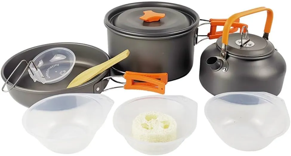 Outdoor Cookware Kit Camping Cookware Set Picnic Cookware Kit Camping Hiking Cookware Set Outdoor Portable Picnic Cookware Kit Alumina Pot Frying Pan Set Travel Cooking Accessory