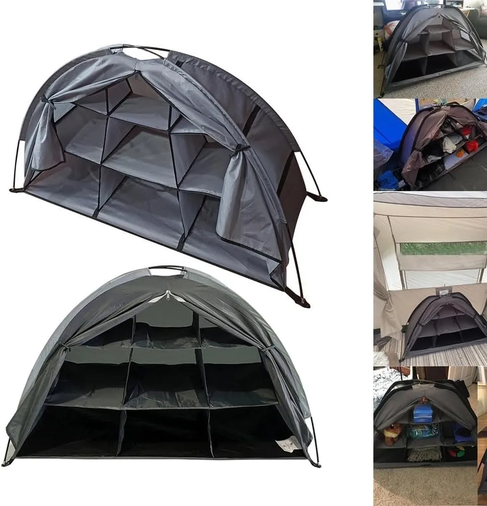 Outdoor Folding Camping Shoe Cabinet,Camping 9 Shelf Storage Organizer,Tent Clothes Organizer,128 x 55 x 75cm