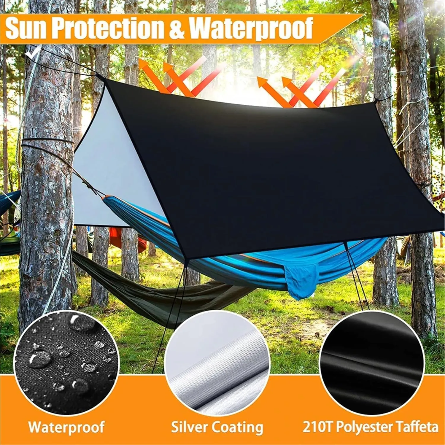Outdoor Hammock Tarp Waterproof Lightweight Tarpaulin Awning with Rope Shade Outdoor Canopy Camping Picnic(Green1)