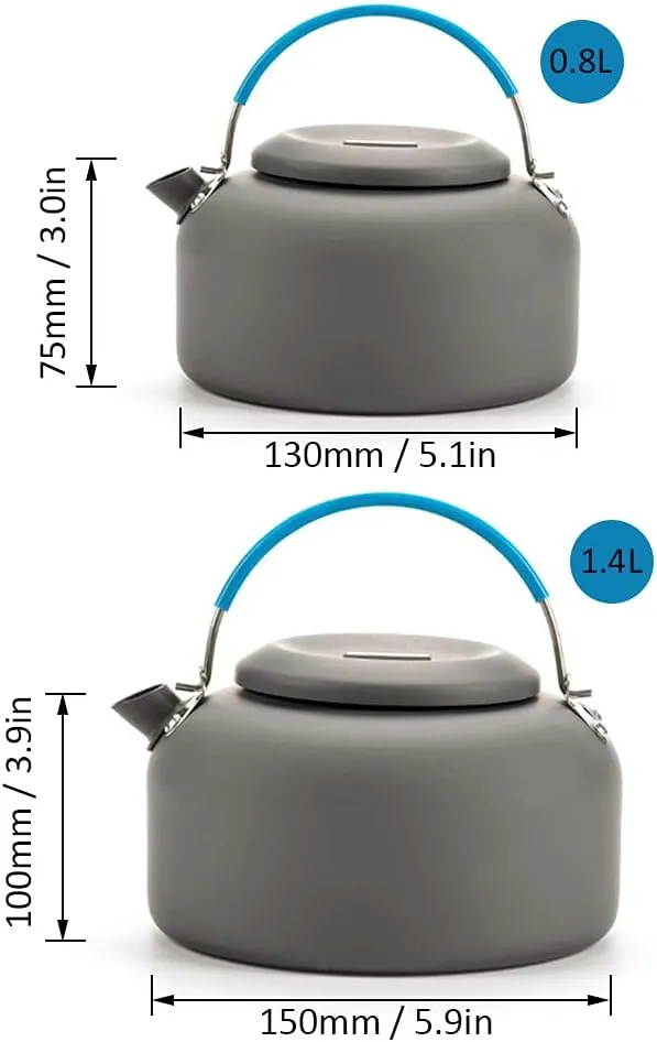 Outdoor Kettle 0.8L/1.4L Outdoor Lightweight Aluminum Teapot Kettle Coffee Pot for Camping Hiking Backpacking (0.8L)