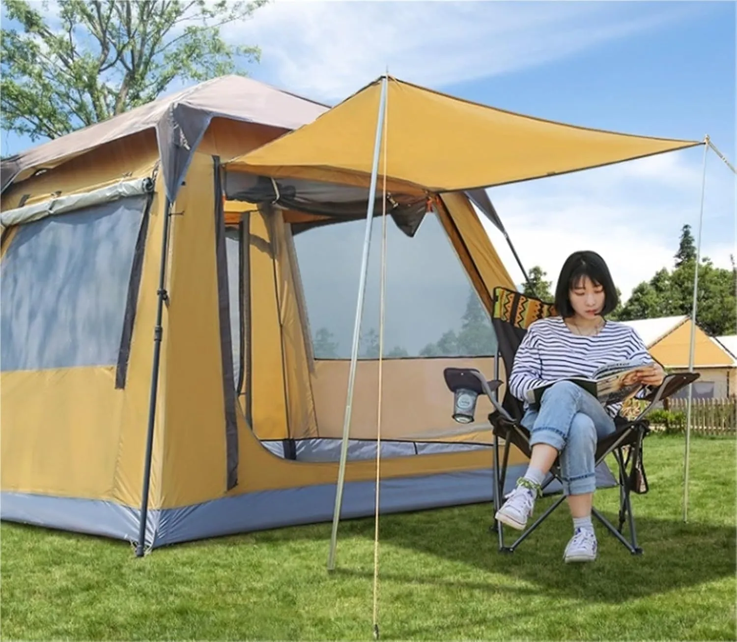 Outdoor Large Quick-Opening Square Tent Portable Thickened Rainproof Camping Picnic Tent