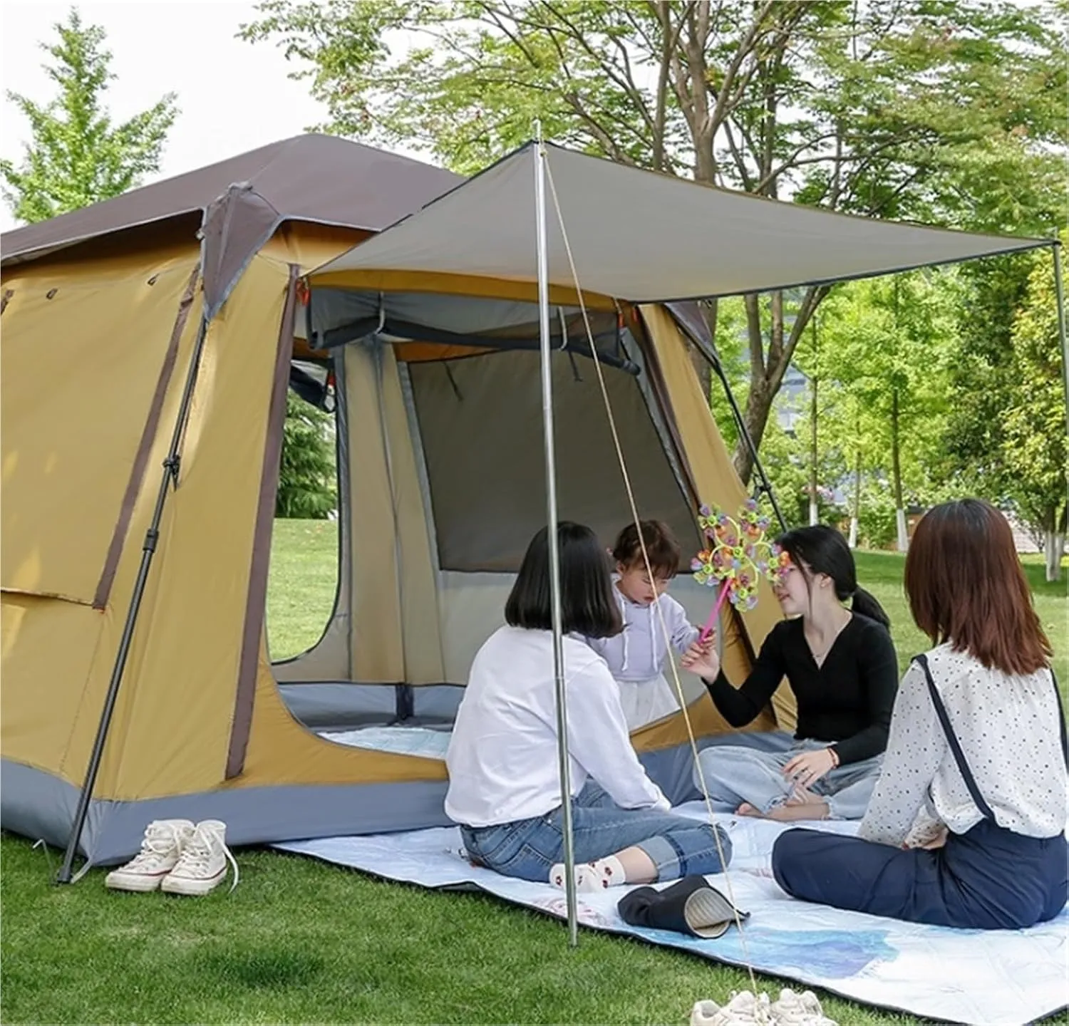 Outdoor Large Quick-Opening Square Tent Portable Thickened Rainproof Camping Picnic Tent