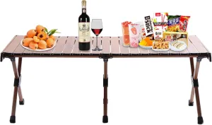 Outdoor Portable Foldable Aluminum Table,Designed to be Lightweight and Easy to Carry,Suitable for Beach Camping,Barbecue,Picnic Wood Grain Tables (Equipped with a 120x60cm Handbag)