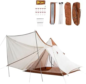 Outdoor Pyramid Tent Double Layer Indian Beach Tent, 4-6 Person Camping Mongolian Yurt Hiking Shelter with Aluminum Frame