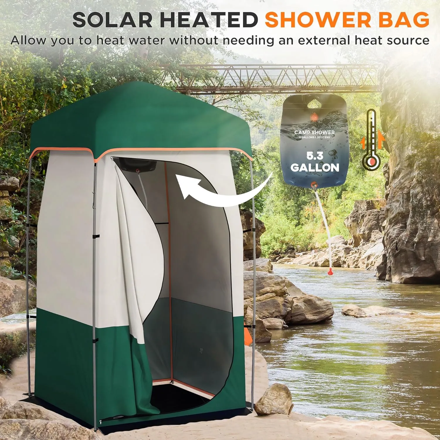 Outdoor Shower Tent Changing Room Privacy Portable Camping Shelters with Floor & Shower Bag for Camping Hiking Beach