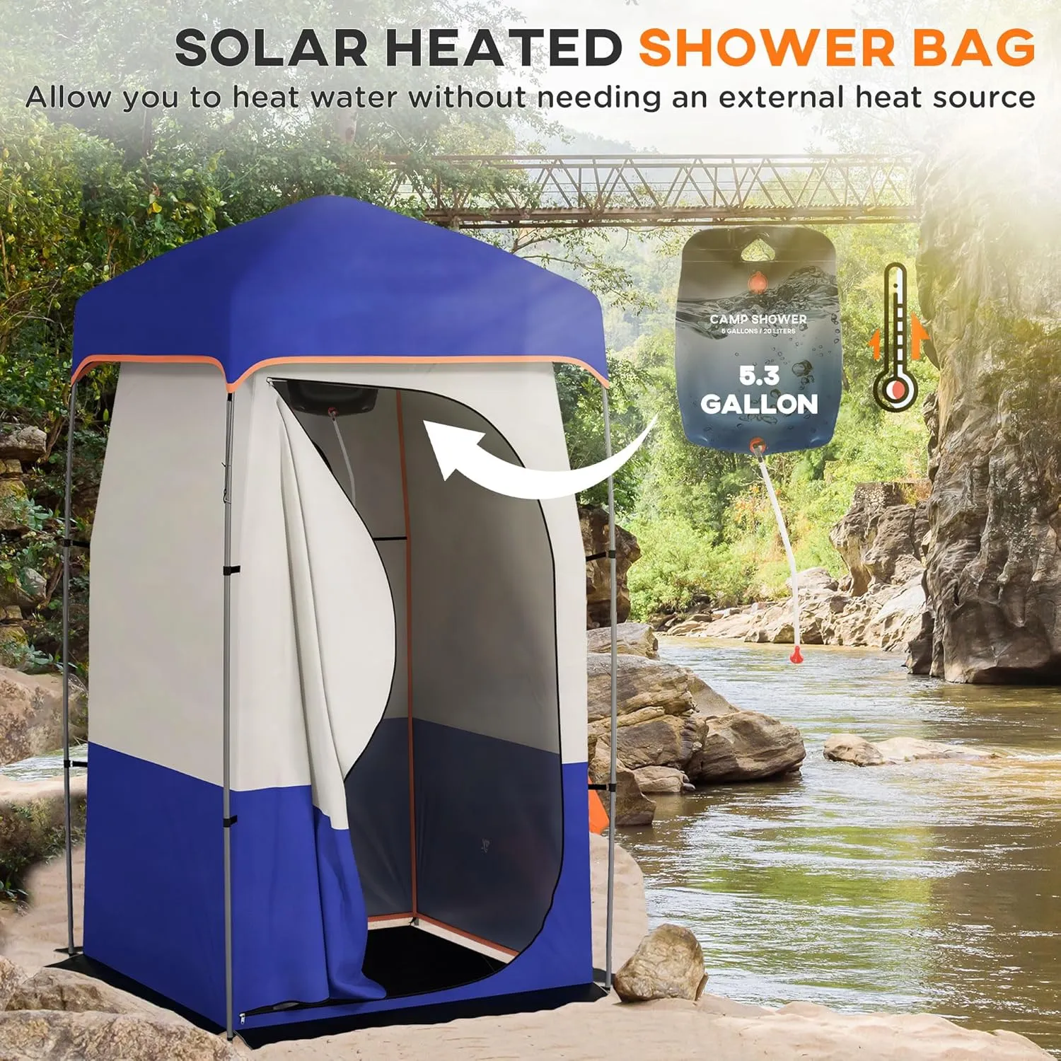 Outdoor Shower Tent Changing Room Privacy Portable Camping Shelters with Floor & Shower Bag for Camping Hiking Beach
