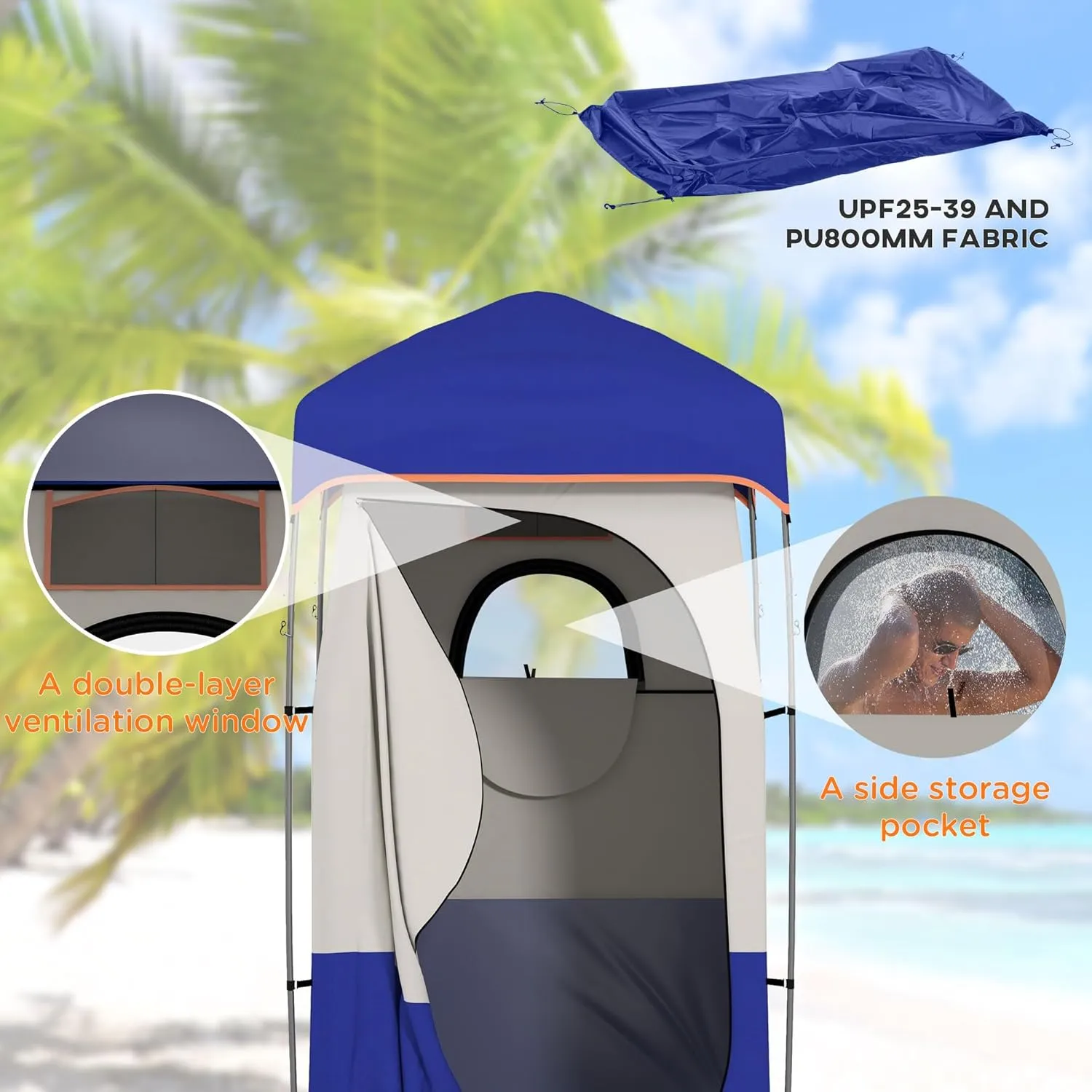 Outdoor Shower Tent Changing Room Privacy Portable Camping Shelters with Floor & Shower Bag for Camping Hiking Beach