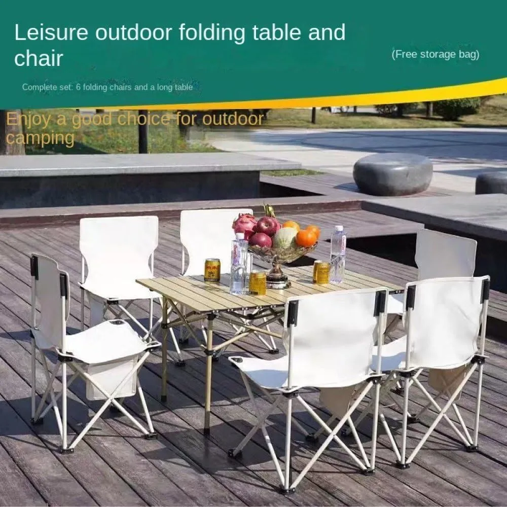 Outdoor Tables with Chairs Aluminum Alloy Portable Folding Cable Light Leisure Egg Roll Table Camping Picnic,Long Table Black