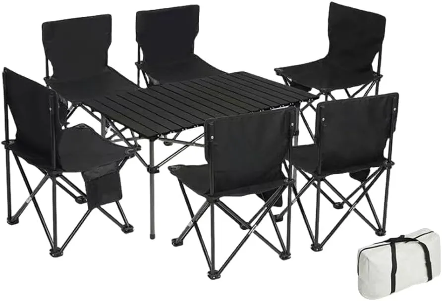 Outdoor Tables with Chairs Aluminum Alloy Portable Folding Cable Light Leisure Egg Roll Table Camping Picnic,Long Table Black