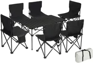 Outdoor Tables with Chairs Aluminum Alloy Portable Folding Cable Light Leisure Egg Roll Table Camping Picnic,Long Table Black