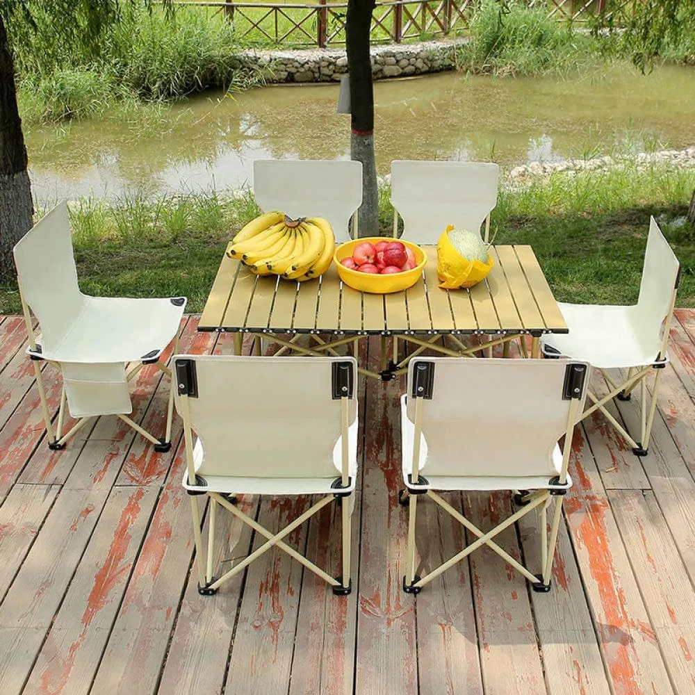 Outdoor Tables with Chairs Aluminum Alloy Portable Folding Cable Light Leisure Egg Roll Table Camping Picnic,Long Table Black