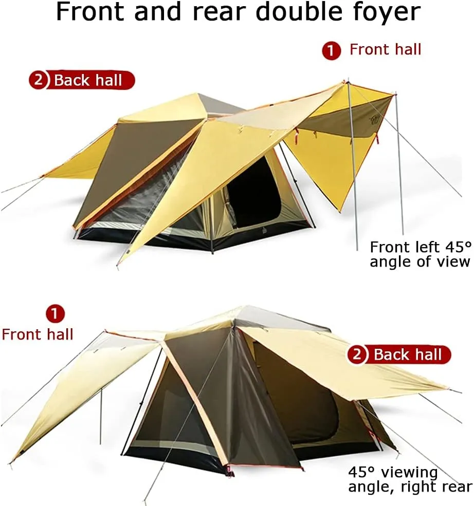Outdoor Tent 3-5 Person Tent, Family Tent, Double Layer Tent- Ultra Large Waterproof Dome Tent with Hall, Pop Up Tent, Camping Tents & Shelters (Color : White Coffee)