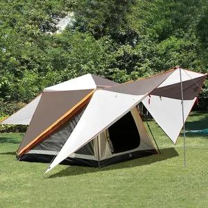 Outdoor Tent 3-5 Person Tent, Family Tent, Double Layer Tent- Ultra Large Waterproof Dome Tent with Hall, Pop Up Tent, Camping Tents & Shelters (Color : White Coffee)