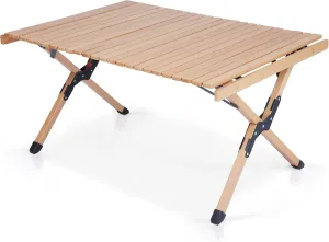 Outdoor Wooden Folding Picnic Table, Low Height Portable Roll up Camping Table with Carrying Bag, Lightweight Patio Dining Table for Travel, BBQ, Beach, Patio, Garden, Backyard, Indoor Use