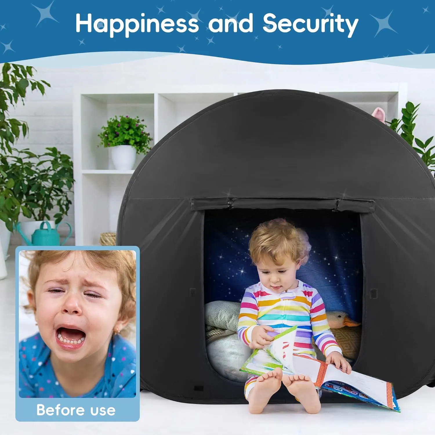 OUTREE Sensory Tent 47 * 47 * 47 in, Black Print, Sensory Room for Kids with Autism, Pop Up Play Tent
