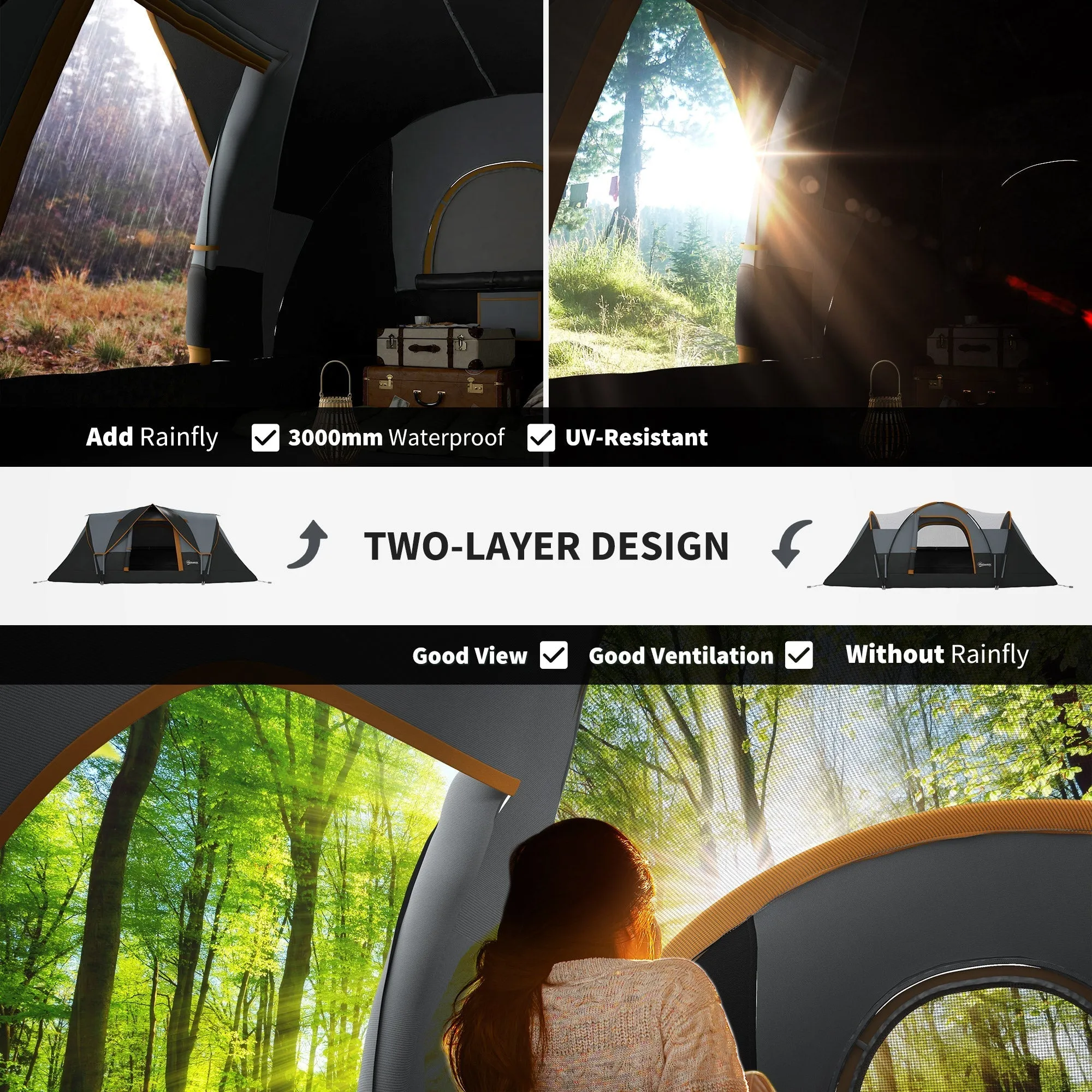 Outsunny 5-6 Person Multi-Color Dome Tent for Camping with UV Protection and Water Resistance