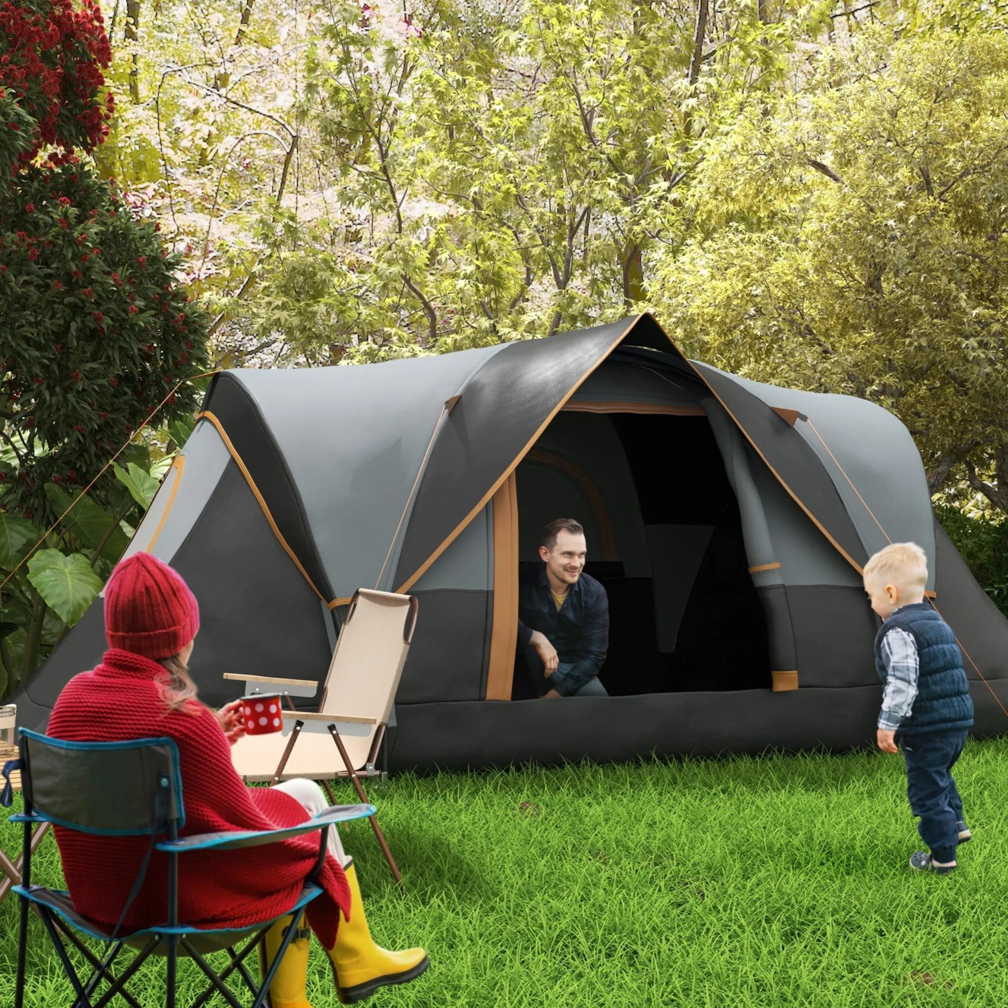 Outsunny 5-6 Person Multi-Color Dome Tent for Camping with UV Protection and Water Resistance