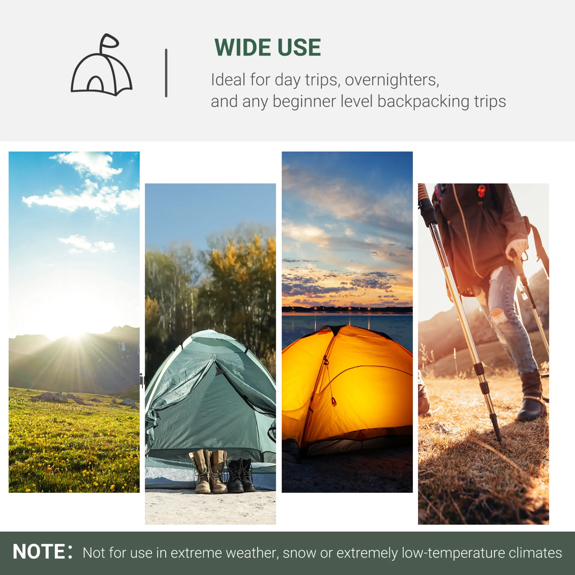 Outsunny Camping Tent w/ Dome Tent for 2-3 Person with Weatherproof Vestibule Backpacking Tent Large Windows Lightweight for Fishing & Hiking Green