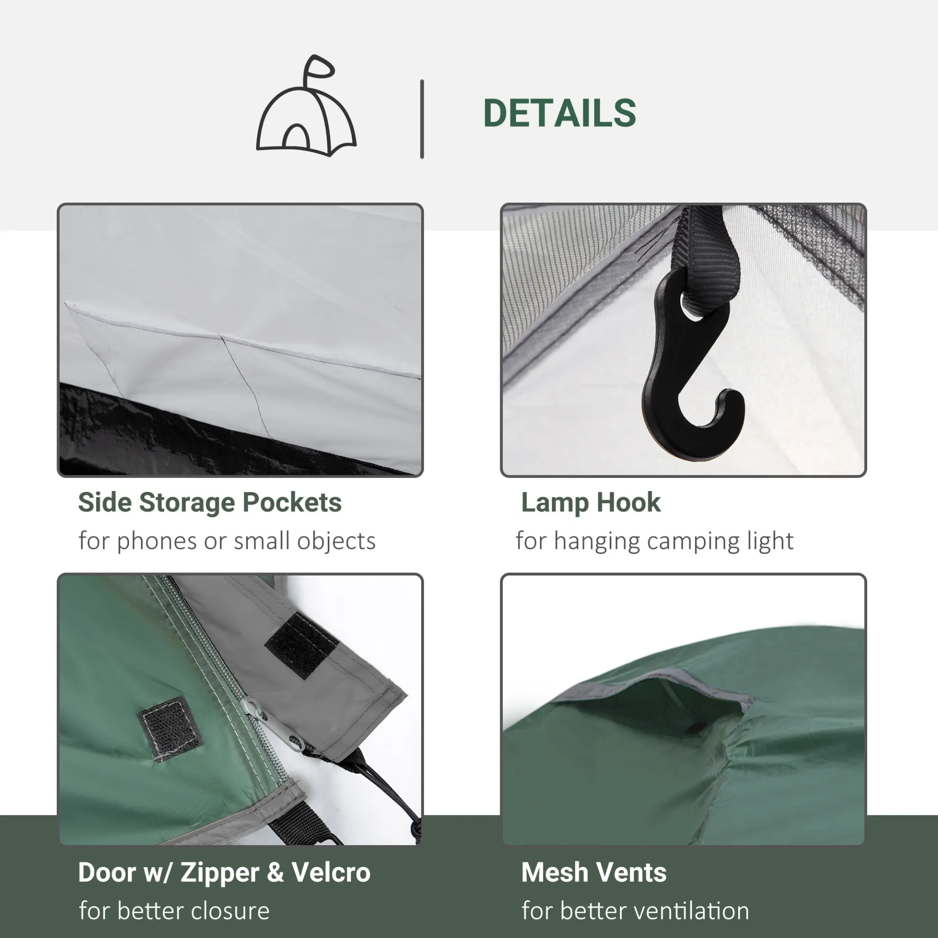 Outsunny Camping Tent w/ Dome Tent for 2-3 Person with Weatherproof Vestibule Backpacking Tent Large Windows Lightweight for Fishing & Hiking Green
