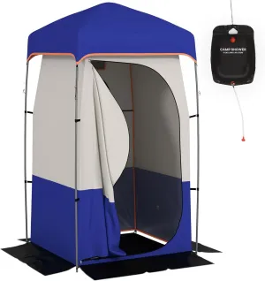 Outsunny Portable Shower Tent, Privacy Shelter, Camping Dressing Changing Tent Room with Solar Shower Bag, Floor and Carrying Bag, Blue