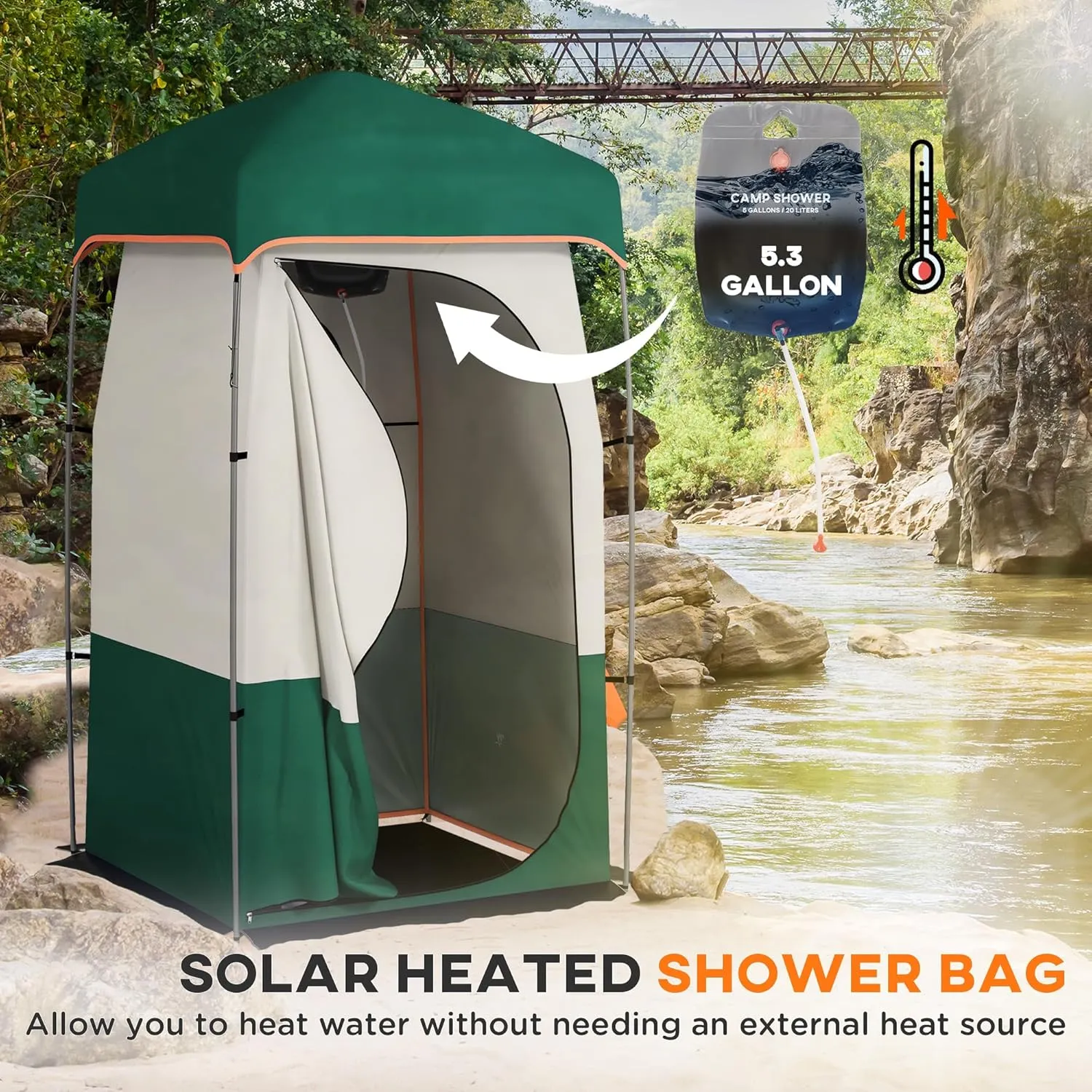 Outsunny Portable Shower Tent, Privacy Shelter, Camping Dressing Changing Tent Room with Solar Shower Bag, Floor and Carrying Bag, Green