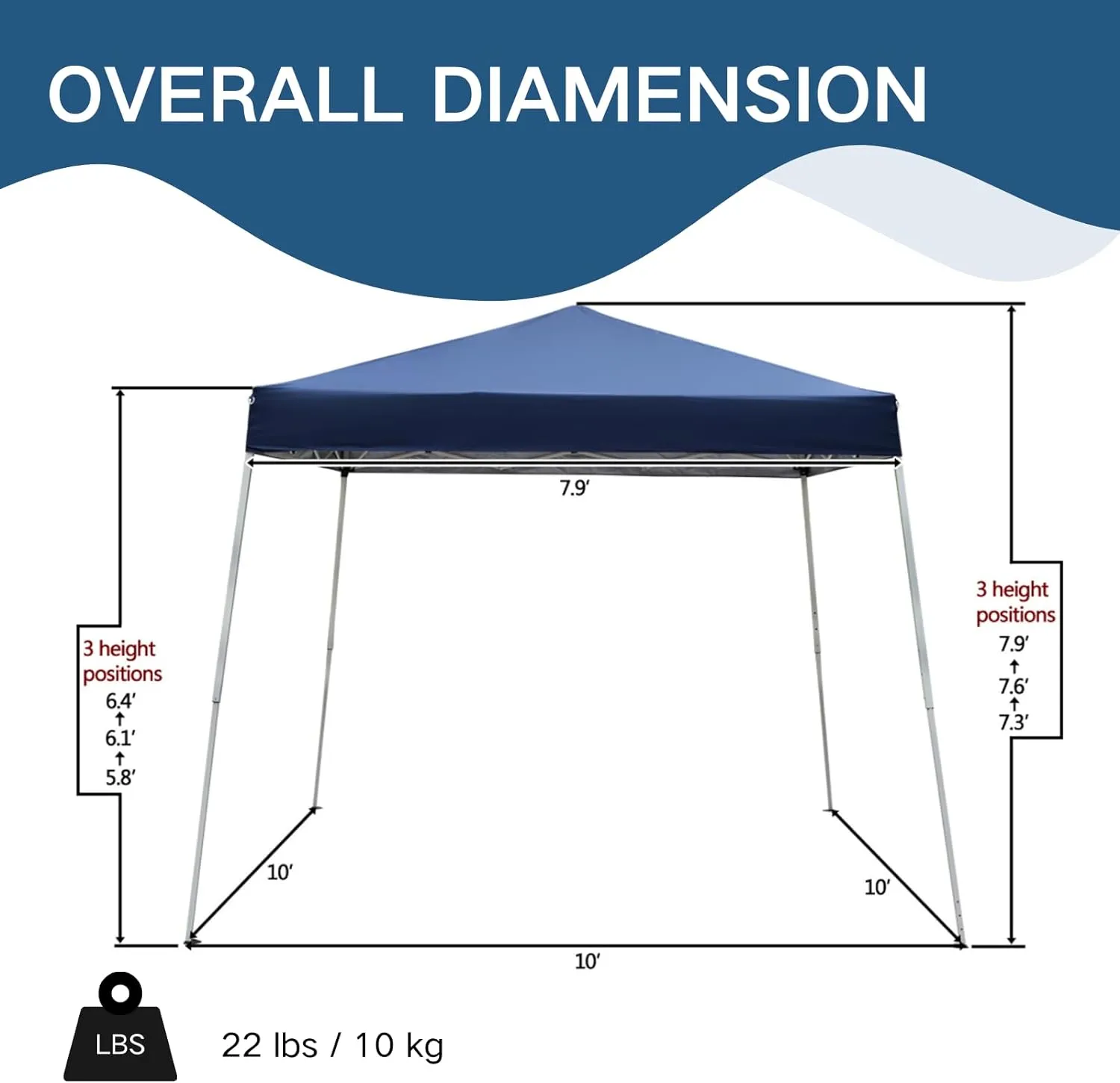 Outvita Canopy 10'x10' Pop Up Commercial Instant Gazebo Tent, Waterproof & UV Protection Canopy Tent with Slant Legs for Party Wedding Birthday BBQ Events
