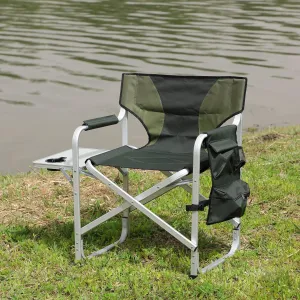 Padded Folding Outdoor Chair with Side Table and Storage Pockets, Lightweight Oversized Designers Chair, Green