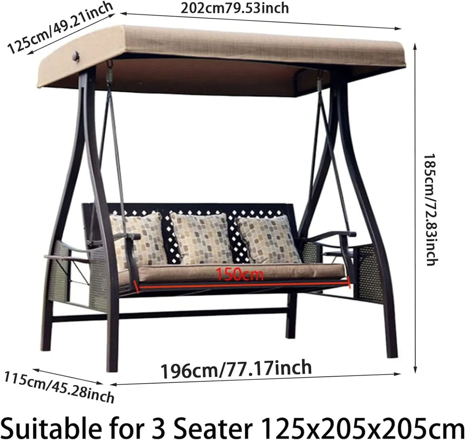 Patio Swing Mosquito Netting, Mosquito Mesh Screen, Outdoor Rectangle with Zipper Opening and roof Waterproof Tent(3 Seater 125x205x205cm)