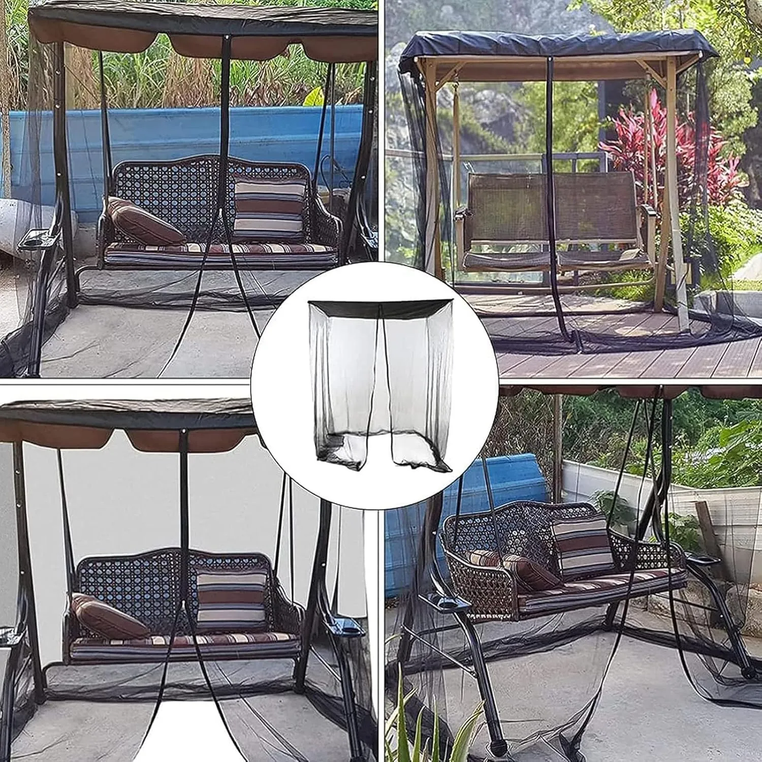 Patio Swing Mosquito Netting, Mosquito Mesh Screen, Outdoor Rectangle with Zipper Opening and roof Waterproof Tent(3 Seater 125x205x205cm)