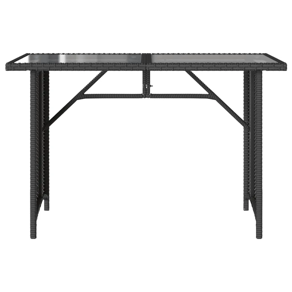 Patio Table with Glass Top Black 43.3"x26.8"x27.6" Poly Rattan