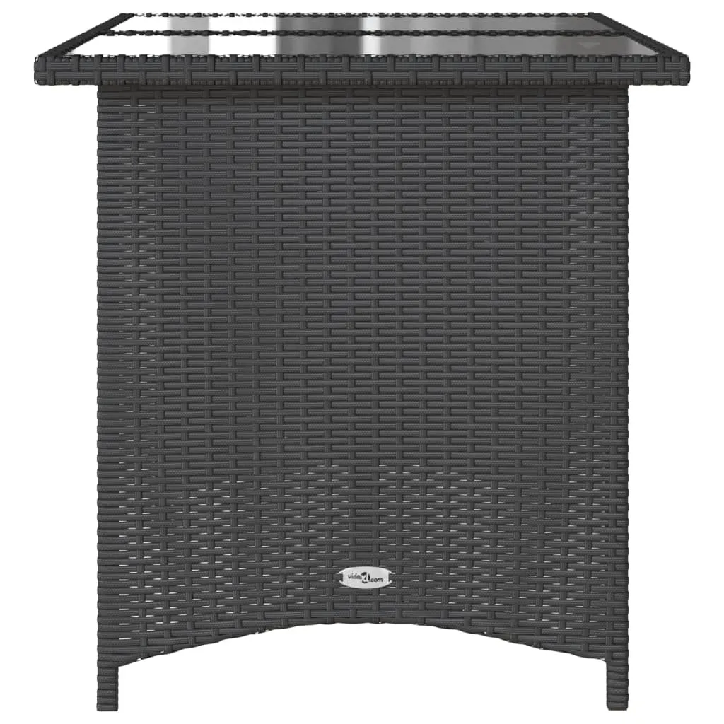 Patio Table with Glass Top Black 43.3"x26.8"x27.6" Poly Rattan
