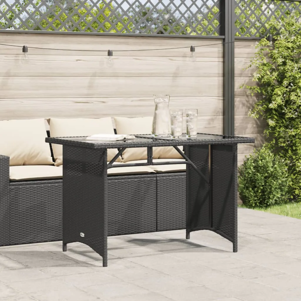 Patio Table with Glass Top Black 43.3"x26.8"x27.6" Poly Rattan