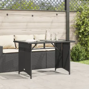 Patio Table with Glass Top Black 43.3"x26.8"x27.6" Poly Rattan