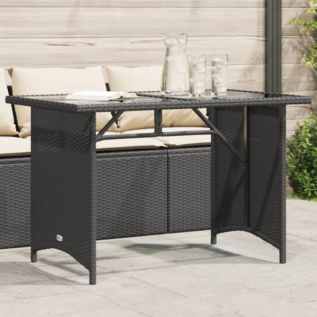Patio Table with Glass Top Black 43.3"x26.8"x27.6" Poly Rattan