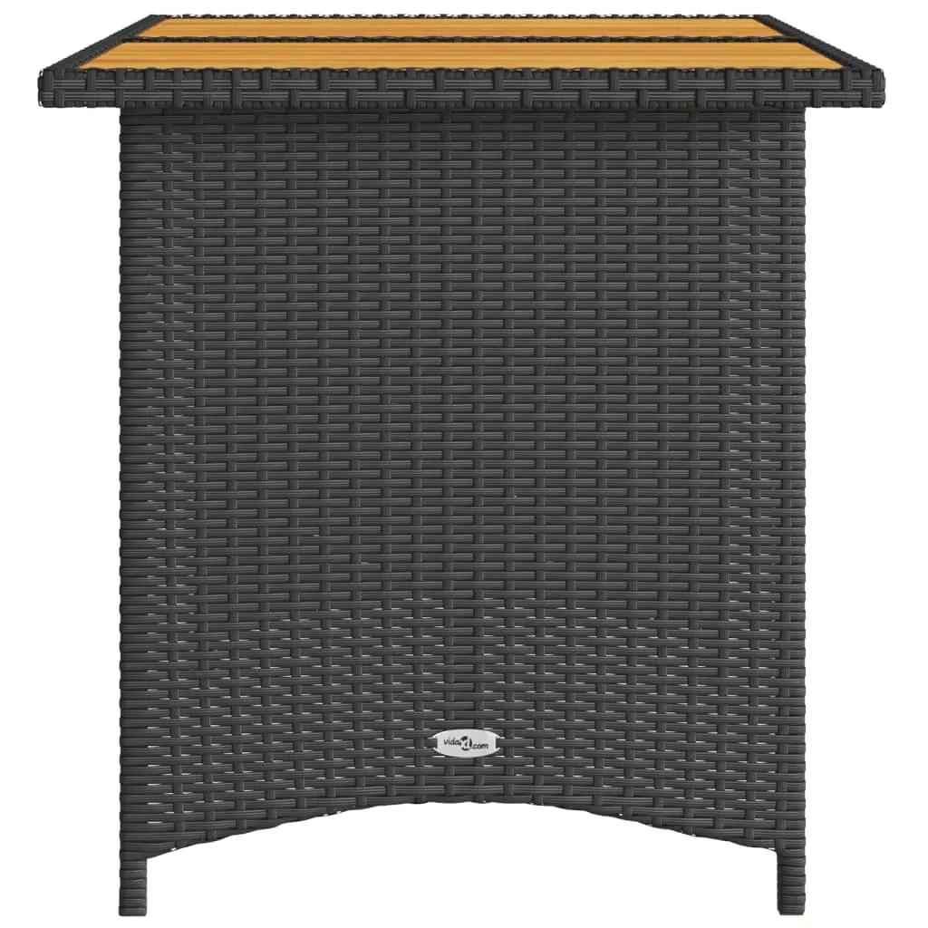 Patio Table with Wooden Top Black 43.3"x26.8"x27.6" Poly Rattan