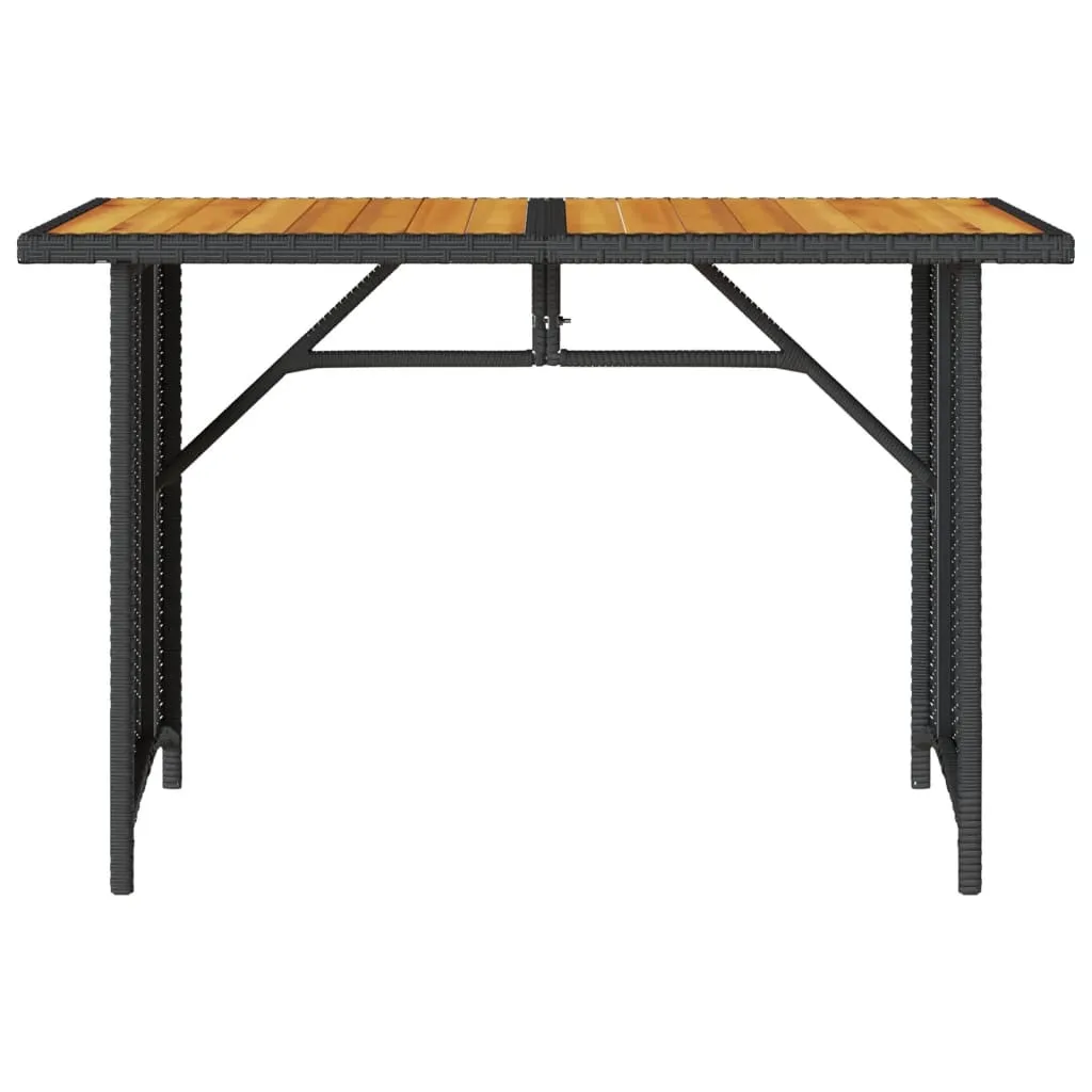 Patio Table with Wooden Top Black 43.3"x26.8"x27.6" Poly Rattan