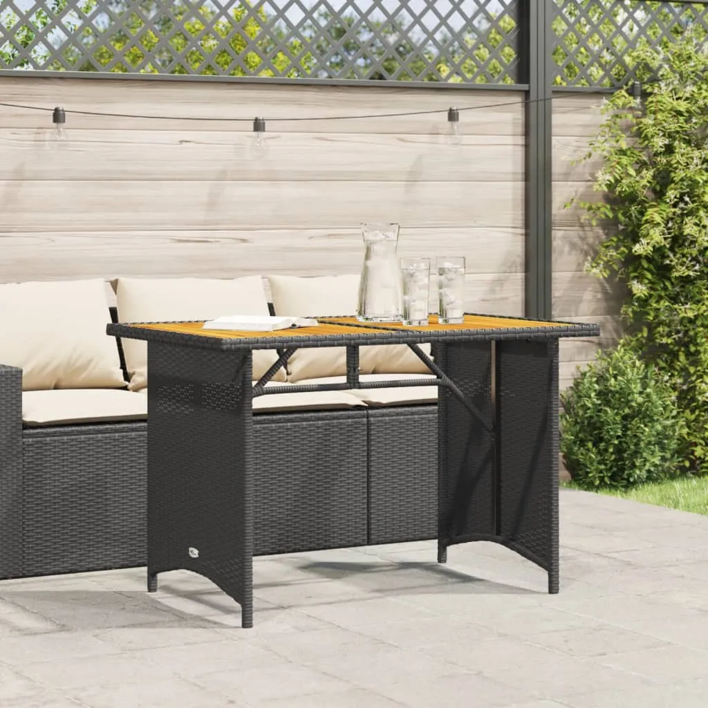Patio Table with Wooden Top Black 43.3"x26.8"x27.6" Poly Rattan
