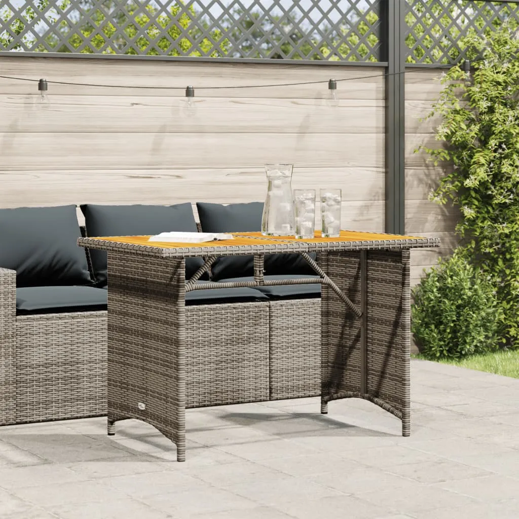 Patio Table with Wooden Top Gray 43.3"x26.8"x27.6" Poly Rattan