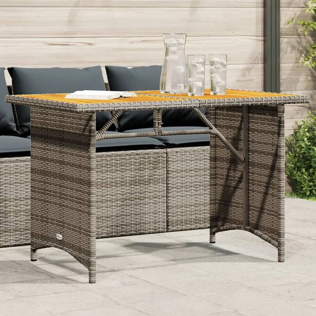 Patio Table with Wooden Top Gray 43.3"x26.8"x27.6" Poly Rattan
