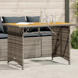 Patio Table with Wooden Top Gray 43.3"x26.8"x27.6" Poly Rattan