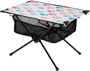 Pawprints Pattern Portable Folding Camping Table, Compact Lightweight Beach Table with Carrying Bag for Outdoor Picnics, BBQs, Camp